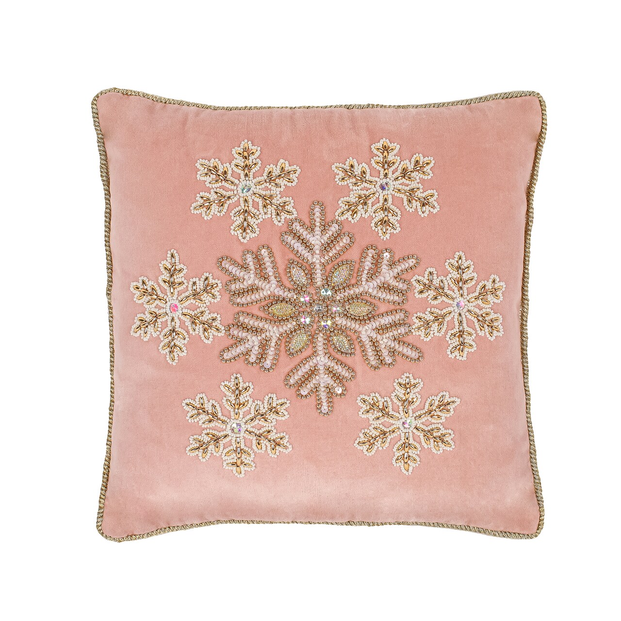 HGTV Home Collection Snowflake Beaded Velvet Pillow, Blush, 14in